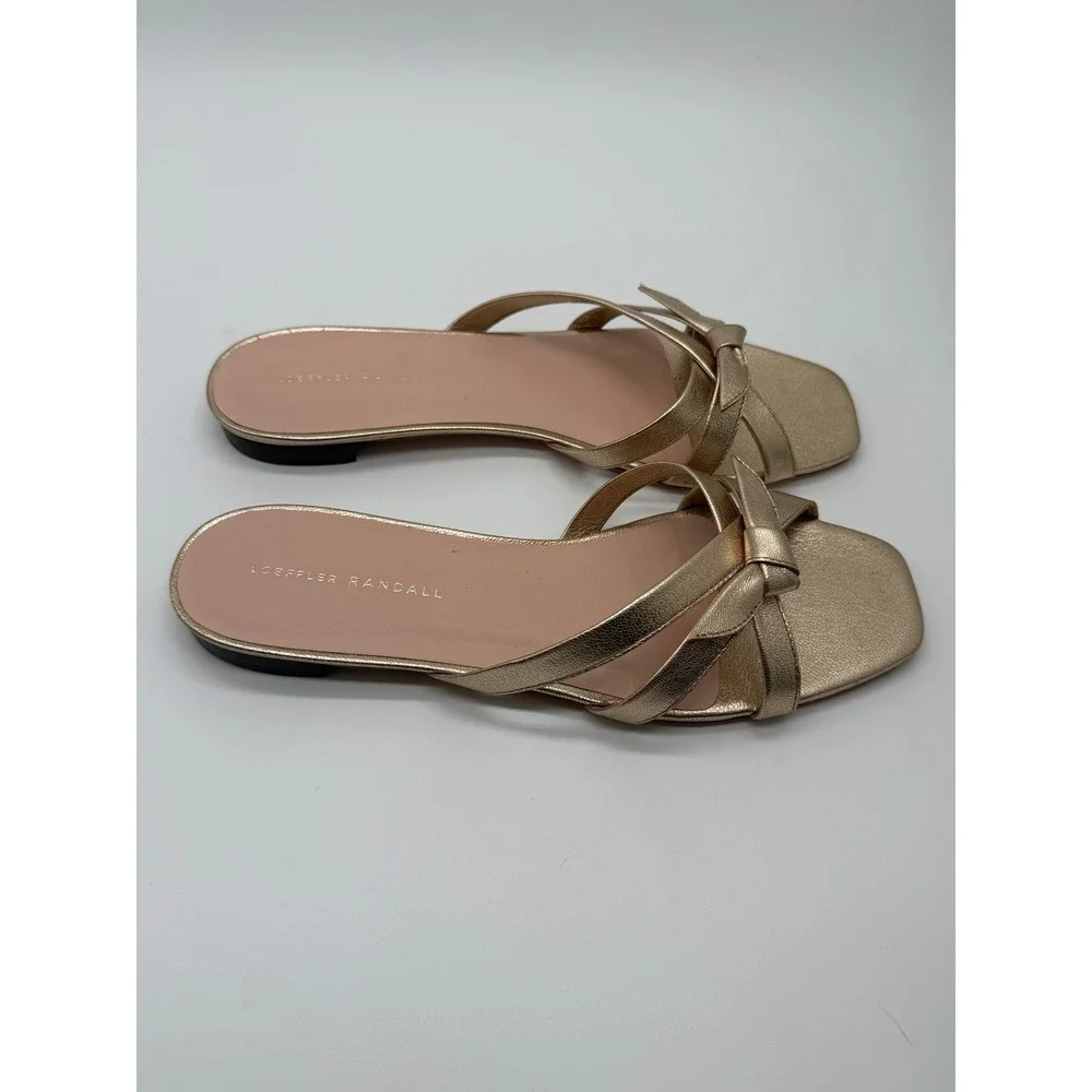 Loeffler Randall Women's Bow Sandals Daphne Slides 9.5 10 B Champagne Gold